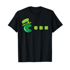 St Patricks Day Eating Shamrock Retro Gamer Men Boys Kids T-Shirt